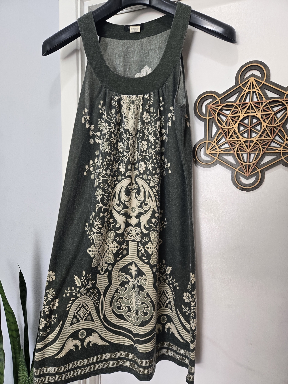 Sam & Max Dark Green Sleeveless Dress with Cream Floral Medallion Print